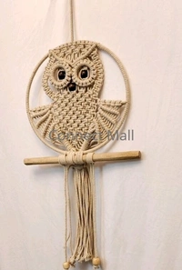 Priva Arts Premium Macrame Owl Handmade Cotton Rope Wall Hanging, Wall Decor For Home , living Room (Off-White) - Free Size, Off White, Handicraft, Toran, Pack of1